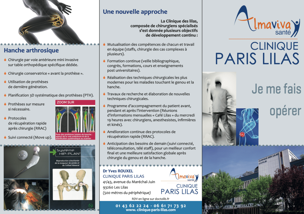 Plaquette patient sur la hanche arthrosique et la prise en charge à la Clinique Paris Lilas